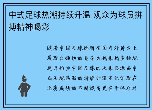 中式足球热潮持续升温 观众为球员拼搏精神喝彩