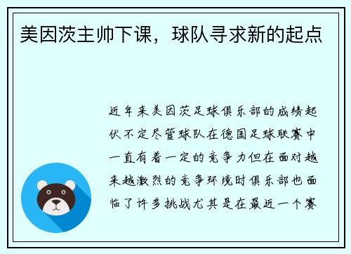 美因茨主帅下课，球队寻求新的起点